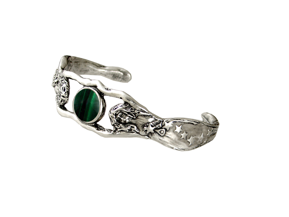 Sterling Silver Fairy Woman Maidens Handmade Cuff Bracelet With Malachite